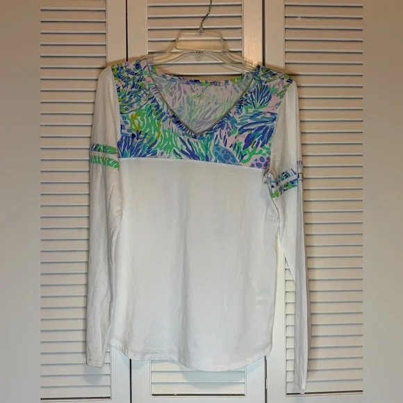 NEW Lilly Pulitzer Amara Cotton Stretch Long Sleeve Tee Shirt - Picture 1 of 2